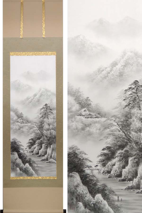 楽天市場】掛け軸 水墨山水 (渋谷昭三) 送料無料 【掛軸】【一間床