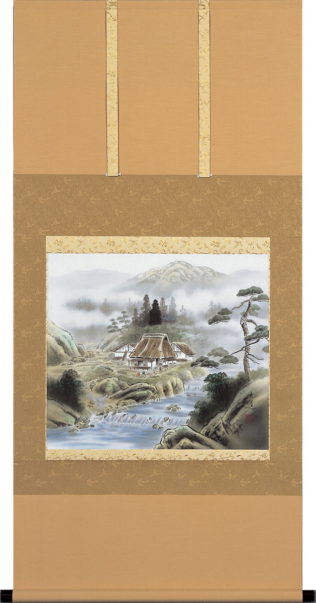 楽天市場】掛け軸 掛軸 四神相応山水図 棚橋玄道 尺八横(65×138cm) 桐