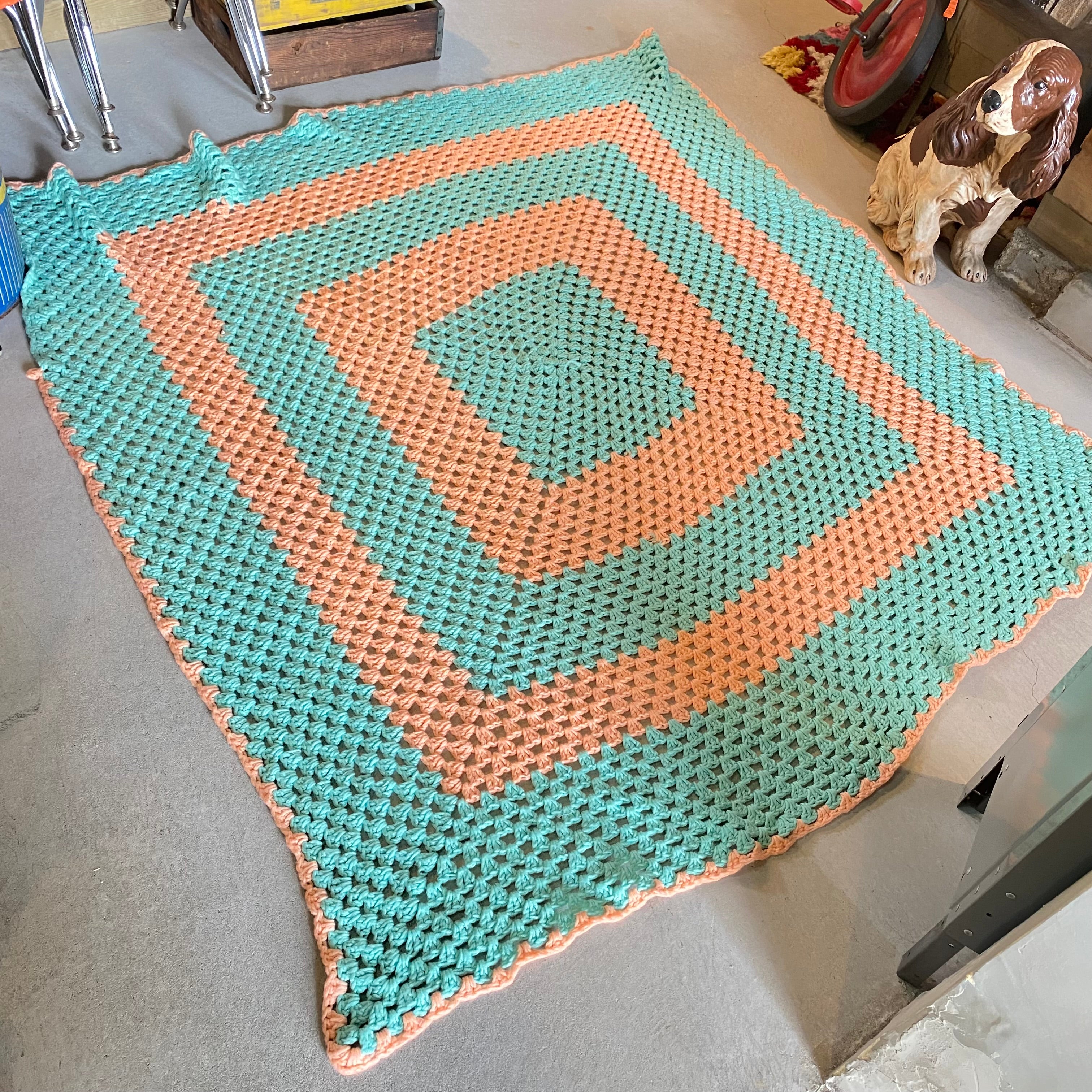 1970s USA vintage】グラニーブランケット クロシェ パステルカラー