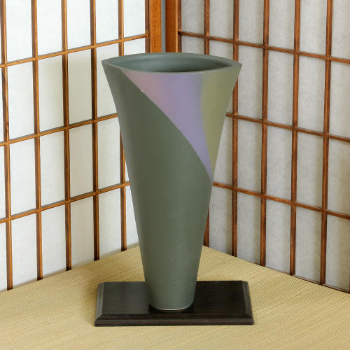 1点物 四日市 万古焼 花器 灰釉 掛分 合わせ 池坊 生け花 和風 洋風