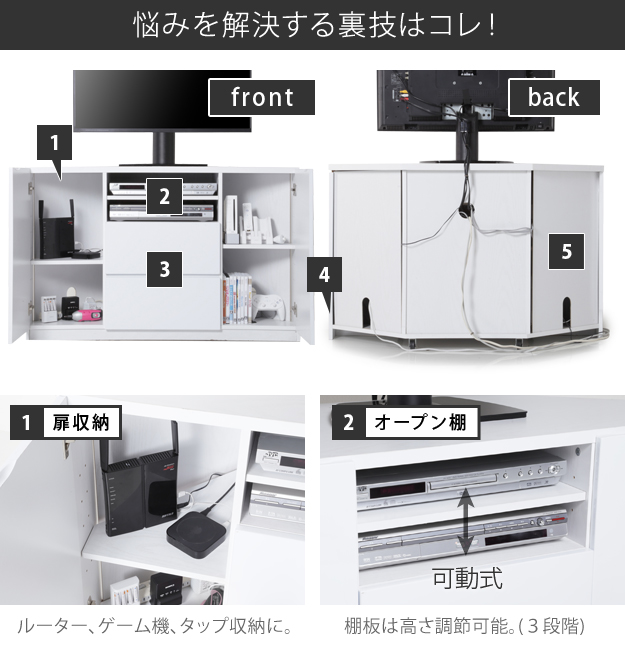 テレビ台 キャスター付きコーナーTVボード 〔ロビン〕 ハイタイプ