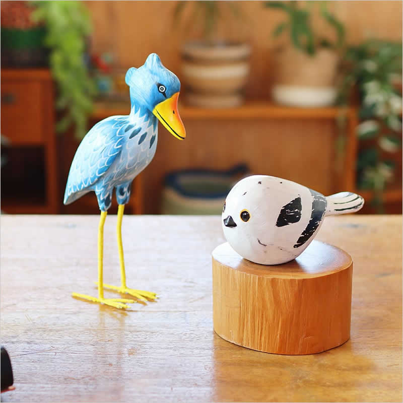 木彫 ハシビロコウ 置物 飾り かわいい 木 木製 木彫り 卓上 鳥 バード