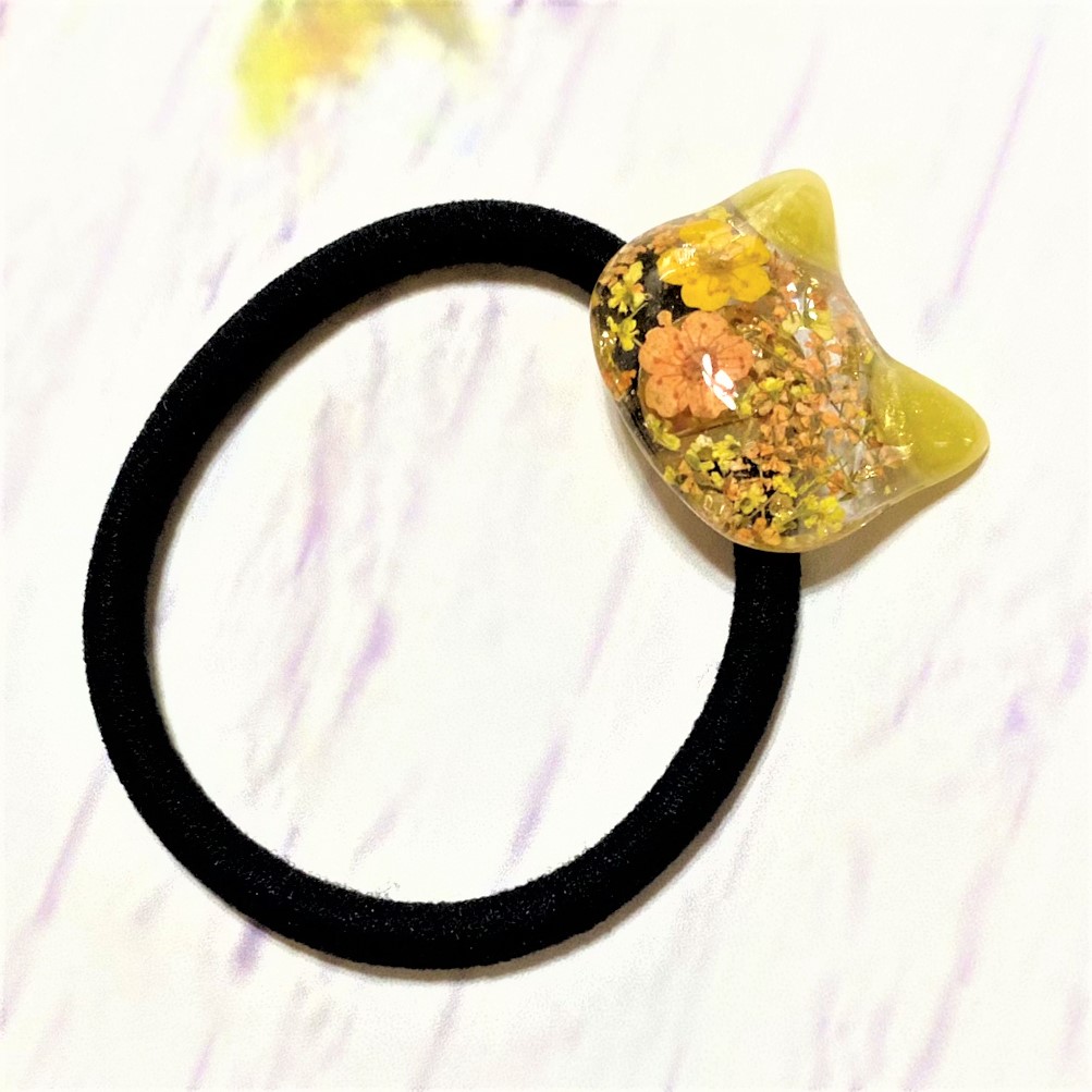 ねこちゃんヘアゴム 猫 ドライフラワー フラワー 髪飾り お花ネコ