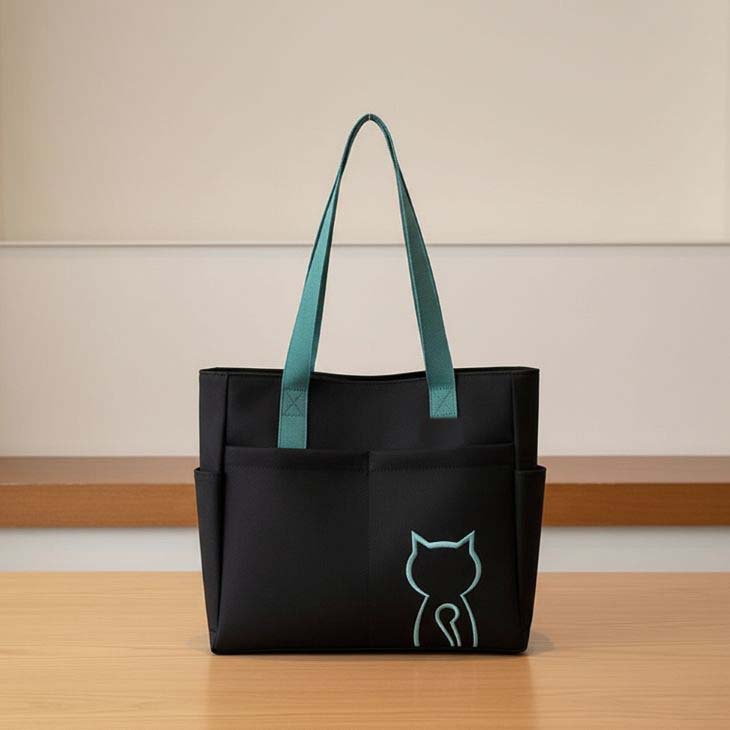 トートバッグ 猫 キャット ワンポイント 刺繍 猫好き かわいい サイド