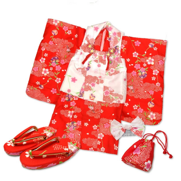 七五三 着物セット 3歳 女の子 女児 日本製 被布コート 草履 巾着 髪