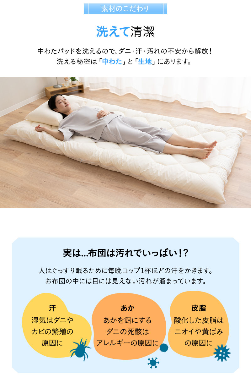 EMOOR（エムール） 日本製 ぜんぶ洗える 敷き布団 ダブル 洗える