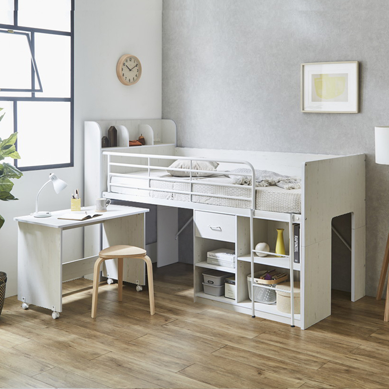 未来商会 システムベッド 子供 大人用 ロータイプ ロフトベッド 机付き