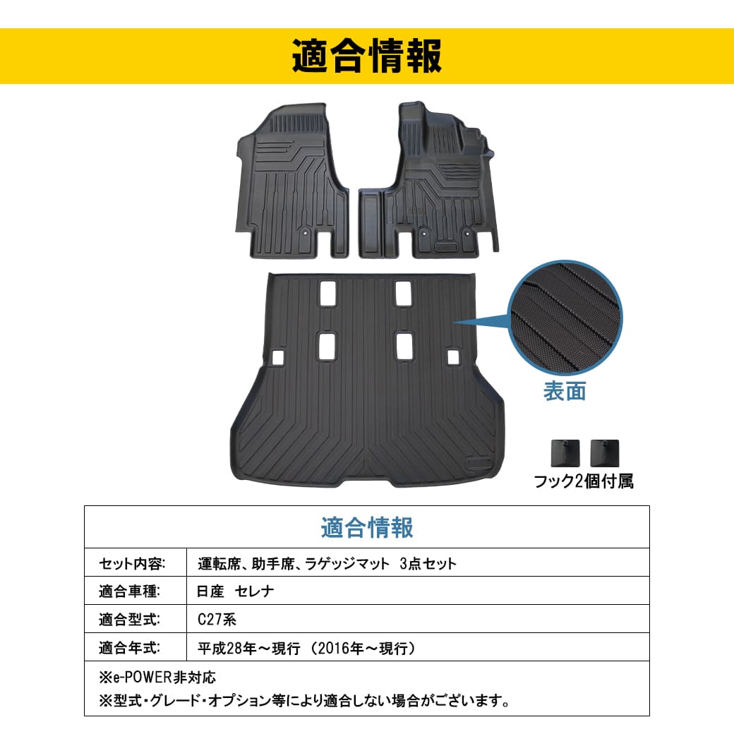セット商品]日産セレナ3Dフロアマット＋ラゲッジマットC27前期/後期
