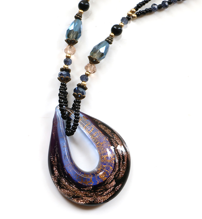 ヴェネチアンガラス風 ベネチアンガラス風 ネックレス ロング しずく