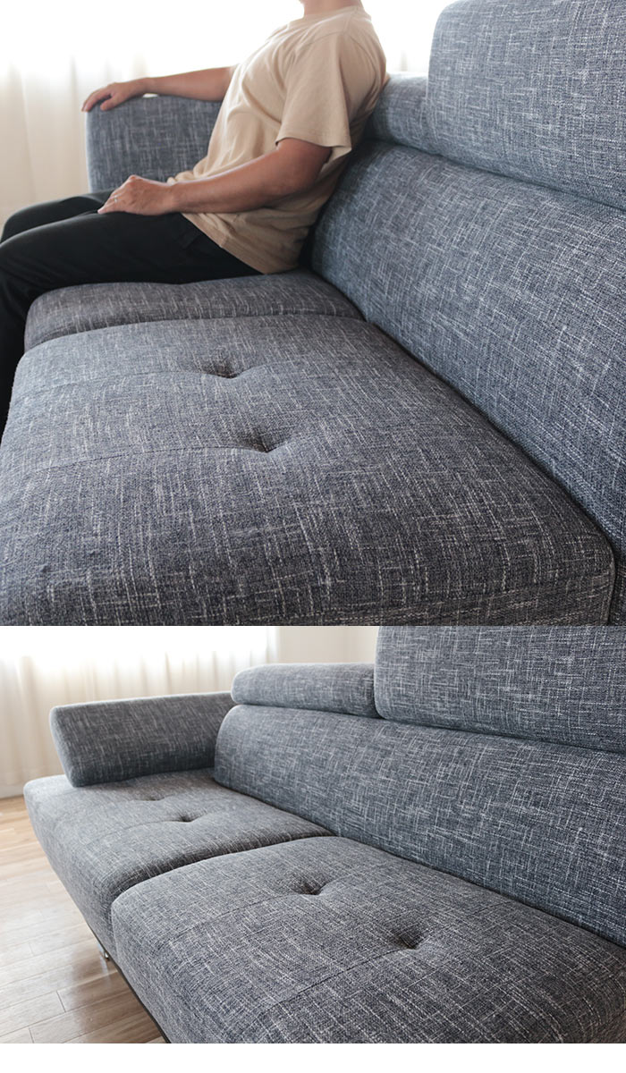 カウチソファ 大型 PVCレザー/ファブリックコンビ 3人掛けソファ