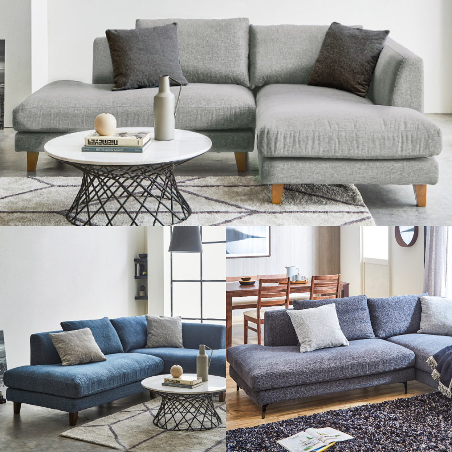 レビューでクーポン進呈】レイモンズ カウチソファ ブルー 木脚 3人