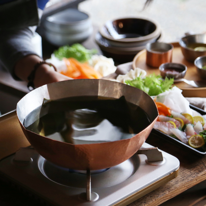 鎚起銅器 ガス用銅しゃぶ鍋 八角鎚目 24cm 銅製 しゃぶしゃぶ鍋