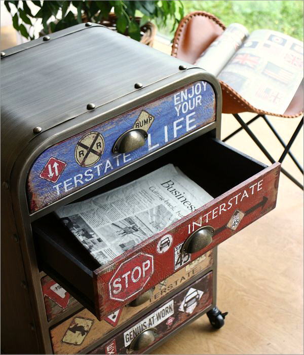 チェスト アメリカン アイアン おしゃれ レトロ ナイトテーブル