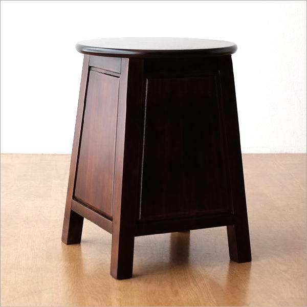 スツール アンティーク調 木製 収納 丸 椅子 花台 玄関 腰掛け