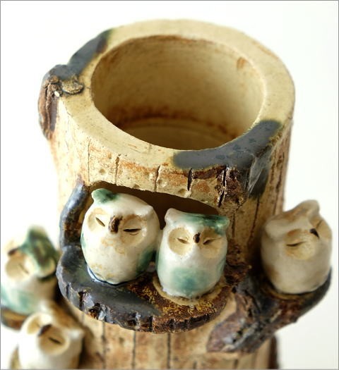 花瓶 花びん 陶器 花器 瀬戸焼 フクロウ 和風 雑貨 置物 置き物