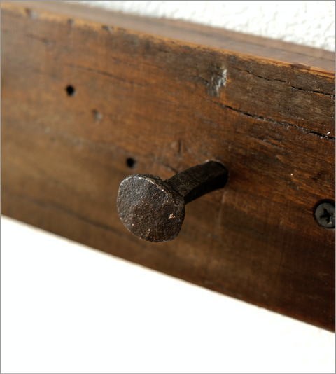 フック 壁掛け 4連 アンティーク 木製 古木 ウォールフック 玄関 帽子