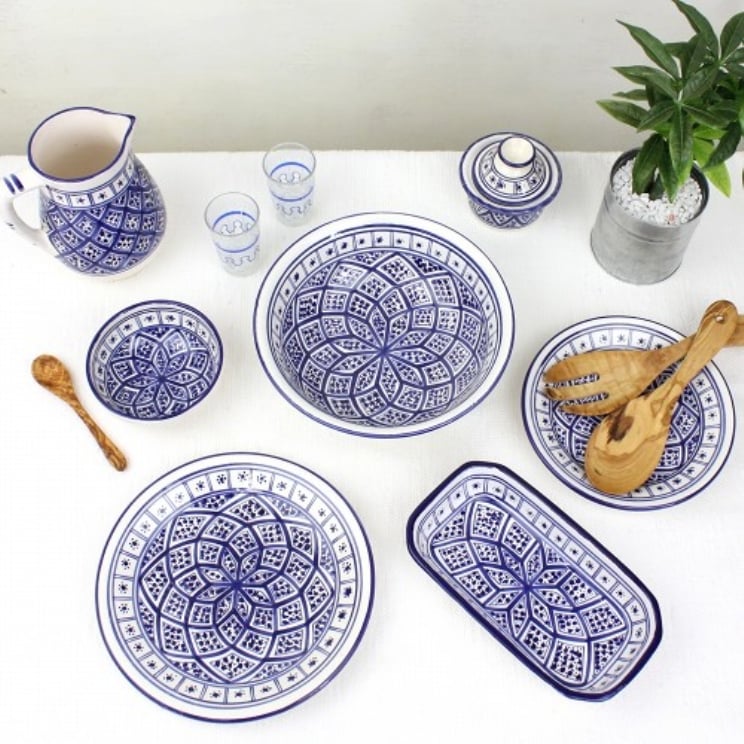 チュニジア 食器 スラマ 陶器 手描き 四角 平皿 ハンドメイド 四角皿