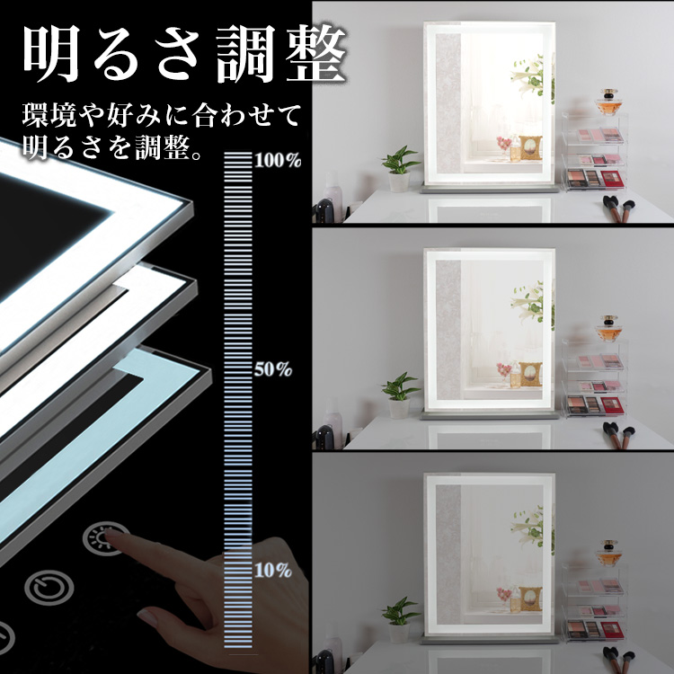 地球家具 女優ミラー 全周LED 幅40.5cm 高さ49.7cm 木製スタンド