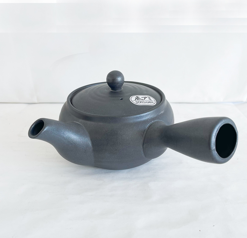 萬古焼 平形急須2.0号（底網） 約450cc 日本製 黒釉と生子釉2色あり