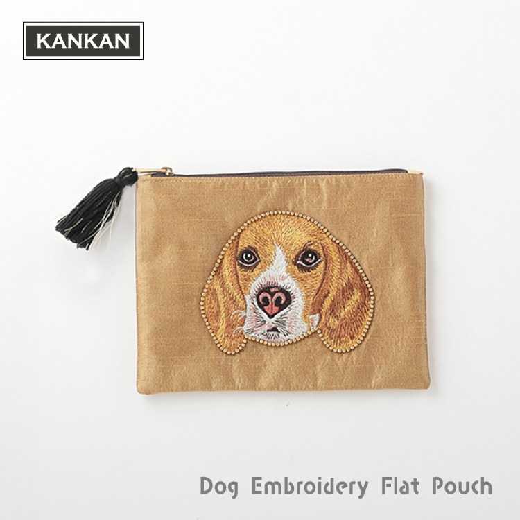 フラットポーチ |ドッグ刺繍ポーチ 全3種 | ダルメシアン ビーグル