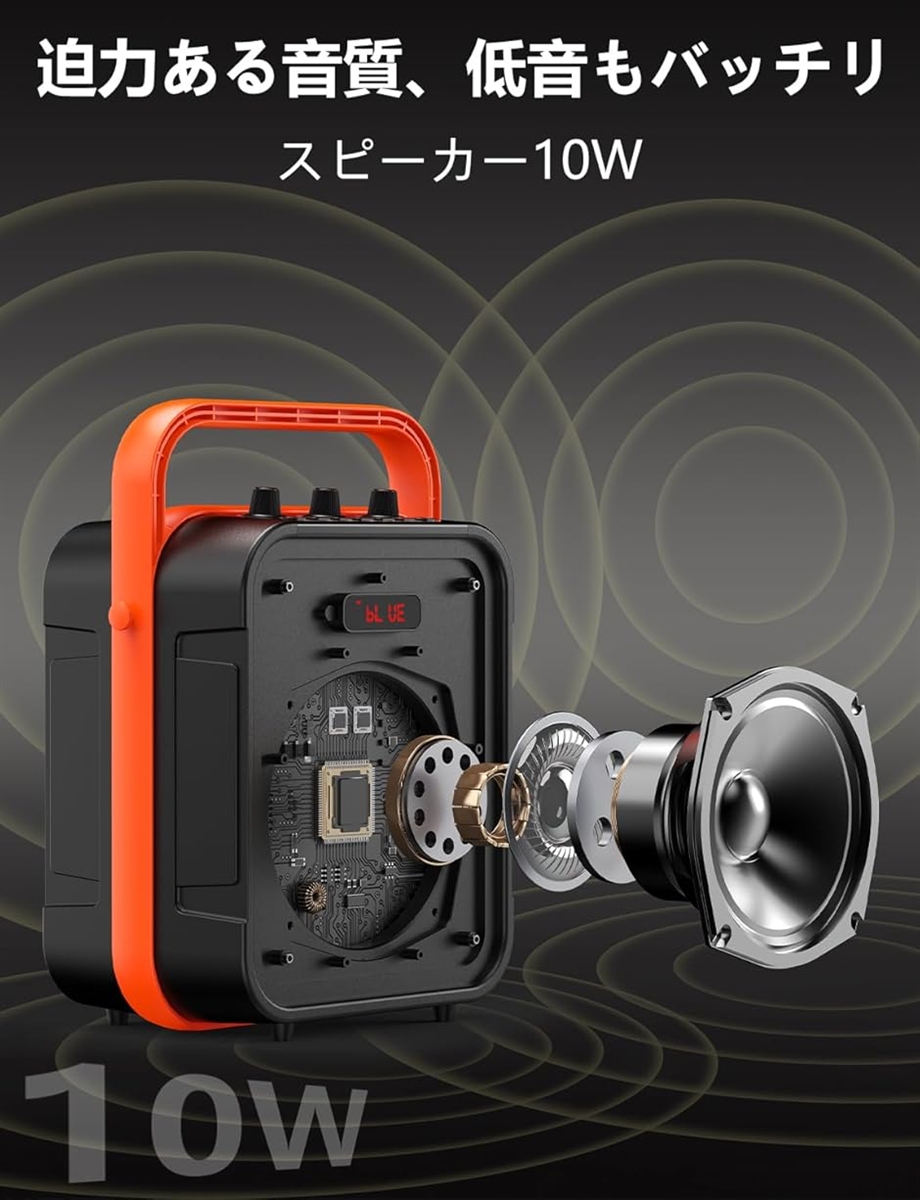 スピーカーセット 拡声器 ワイヤレスマイク1本 Bluetooth 5.0対応 充電