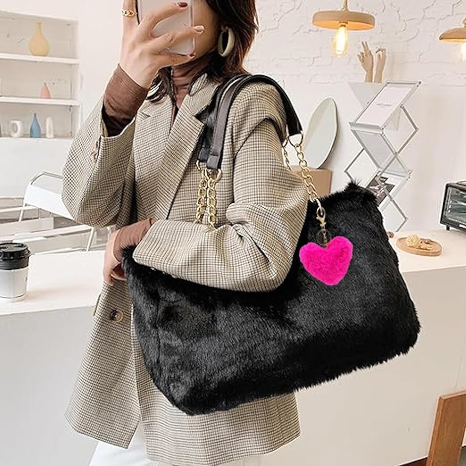 ファー チャーム キーフォルダー ハート パーツ ピンク ショッキング