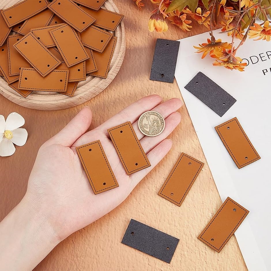 50個 革タグ PUレザーラベル 縫製穴付き 50x25x2mm 空白 縫製用ラベル