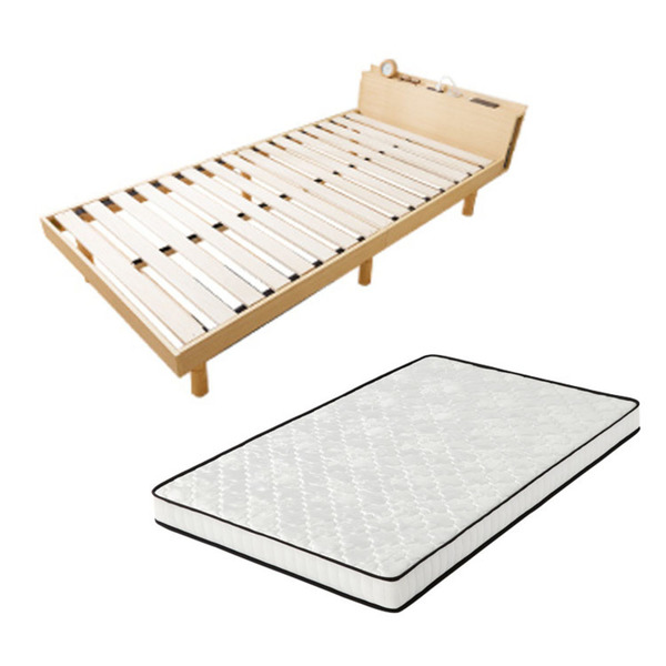 ベッド マットレス ダブル ベッドフレーム マットレス付き セット 棚
