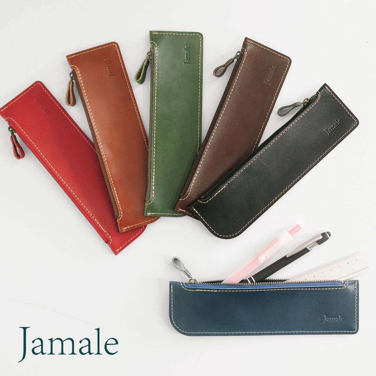 Jamale（ジャマレ） ［名入れ 可能］ 栃木レザー 薄型 スリム ペン