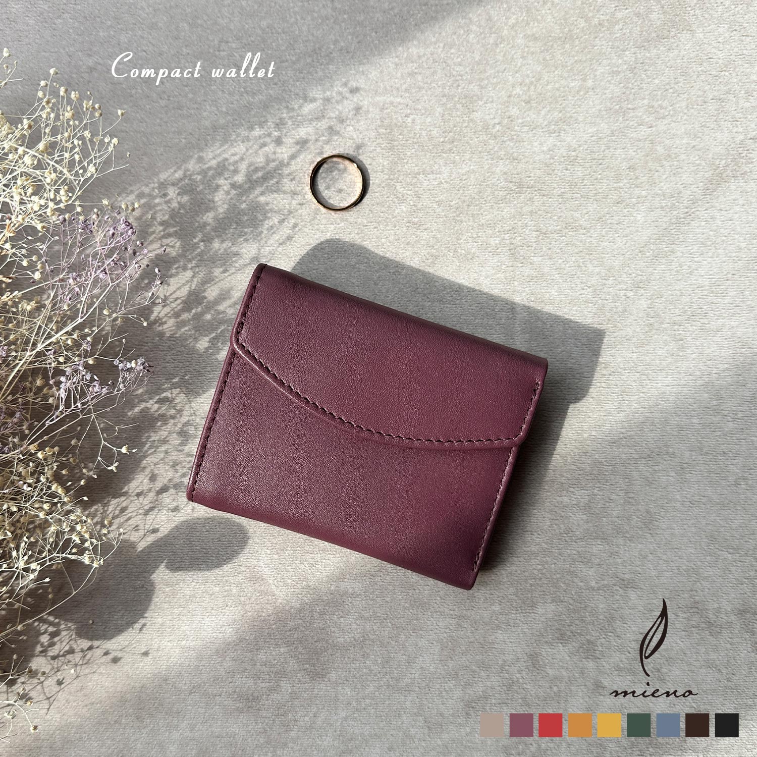 mieno（ミエノ） ミニ財布 レディース 牛革 コンパクト財布 さいふ 本