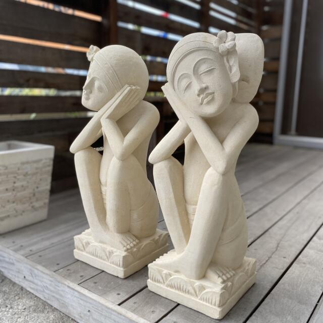 バリ島石像 男女 ペア 石像 C H約60cm カップル 天然石 ガーデン