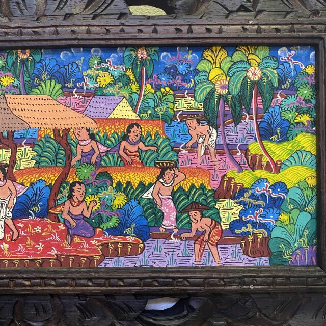 バリ絵画 風景画 額付き W63×H33cm アートパネル ヤングアーティスト