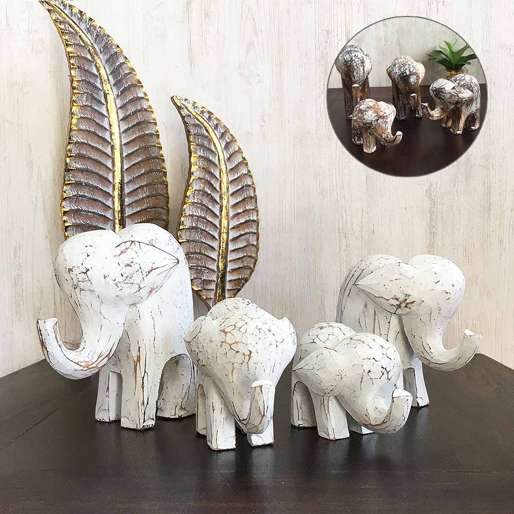 アジアン雑貨 象の置き物 オブジェ ゾウさん 4体セット 2色 白