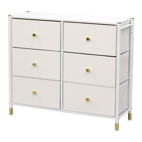 チェスト 3段 2列 前面フェイクレザー 通気性 ファブリック引き出し