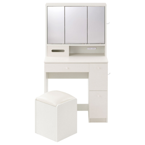 ぼん家具 ドレッサー 三面鏡 椅子付き 化粧台 鏡 3面ミラー 収納付き