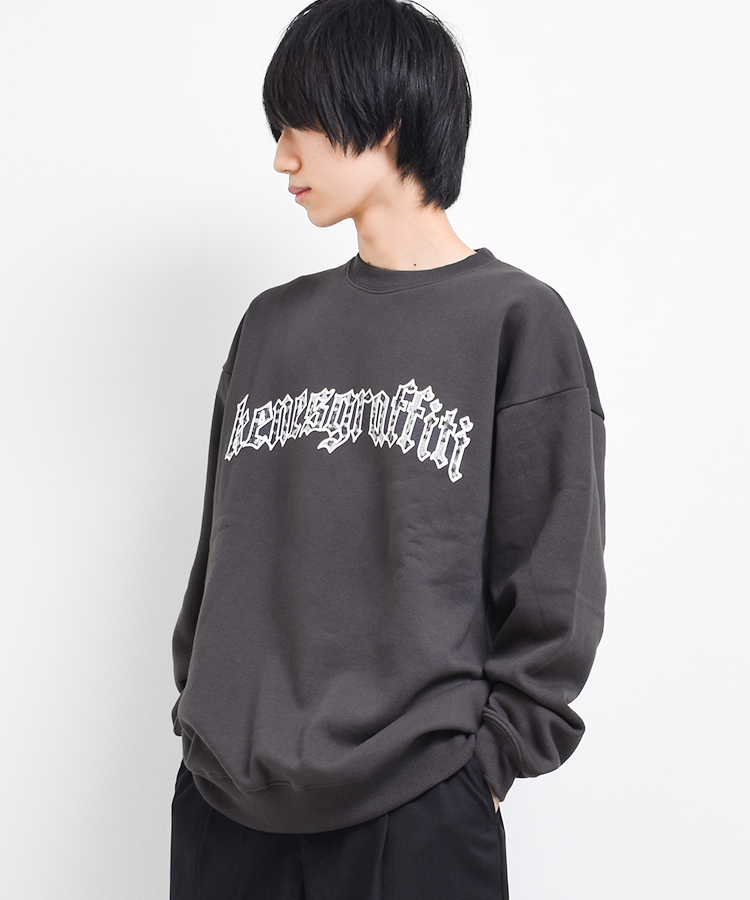 メンズ 裏起毛ぼかしアーチロゴトレーナー スウェット 長袖 トップス