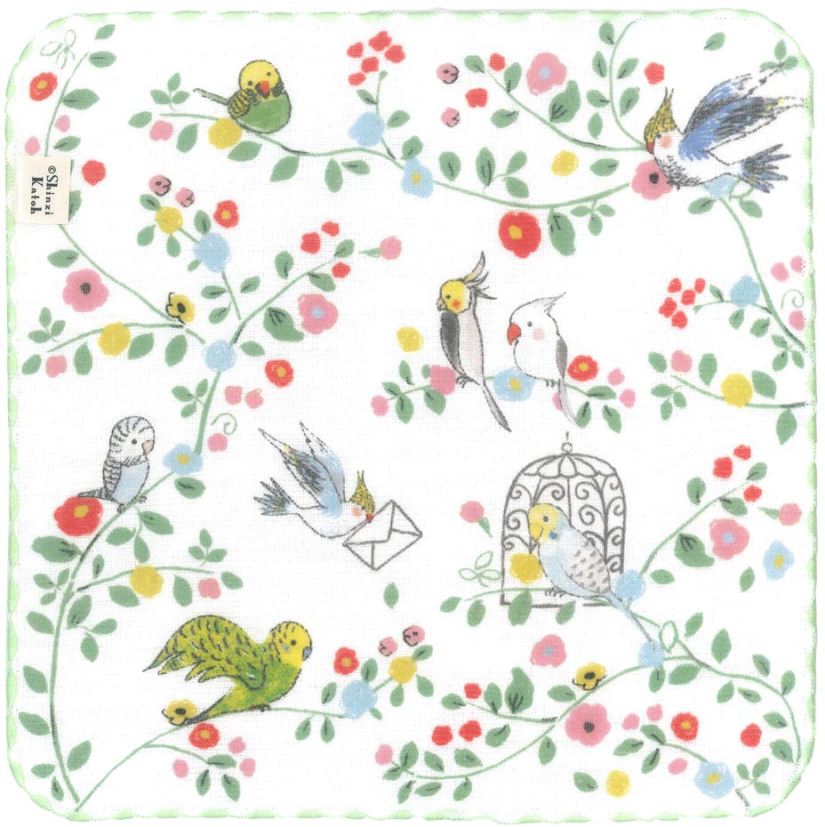 タオルハンカチ シマエナガ インコ 小鳥 鳥雑貨 グッズ 花 プレゼント