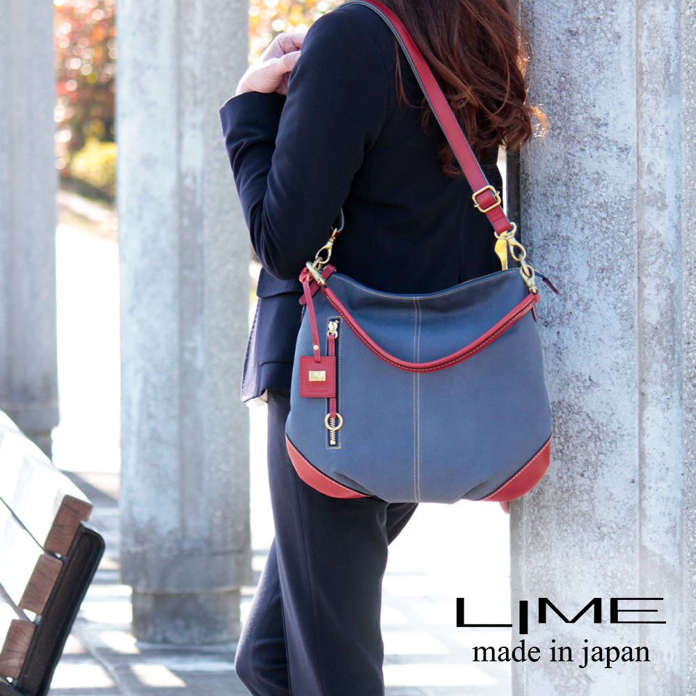 LIME made in japan ショルダーバッグ レディース 本革 デニムレザー