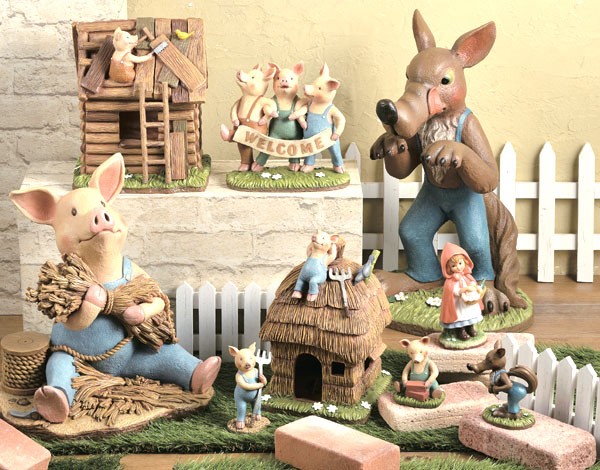 ガーデンオーナメント 3匹のこぶた 大 レンガ （ 置物 飾り