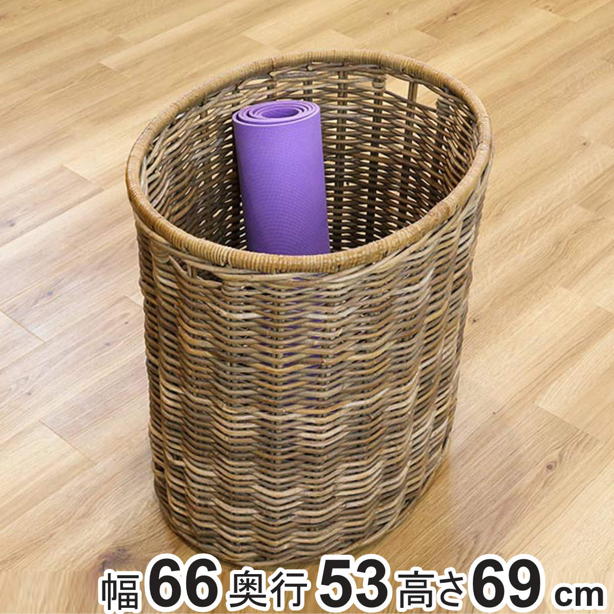 バスケット ラタン 幅66×奥行53×高さ69 持ち手付き かご 大きい