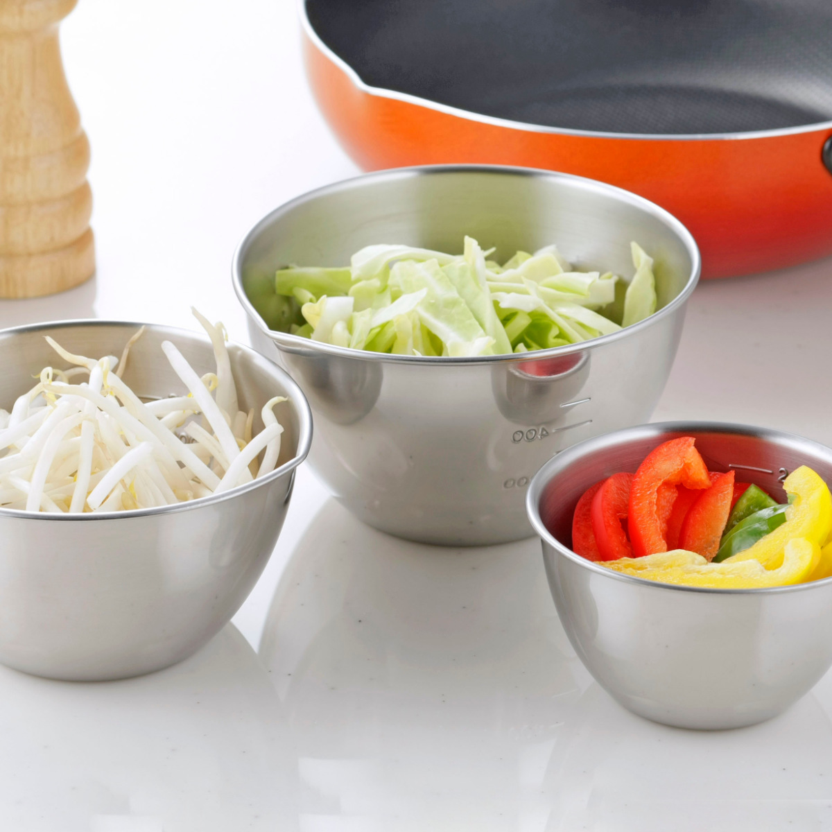 下村企販 ボウル 3点セット メモリ付き 注ぎ口付き ステンレス製 日本