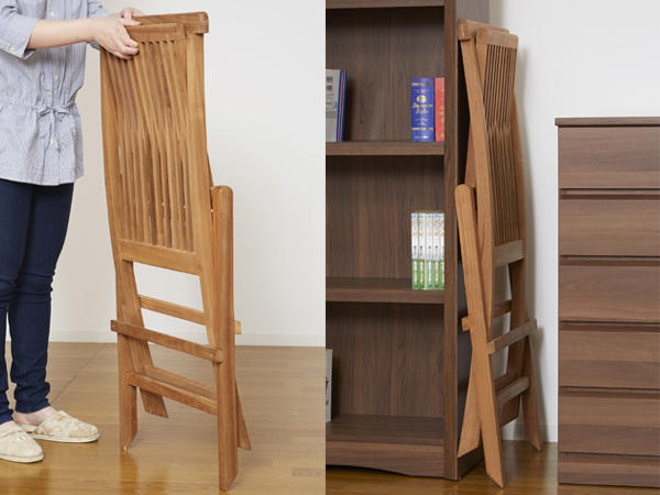 クロシオ 折りたたみチェア 2脚セット 天然木 チーク材 座面高46.5cm