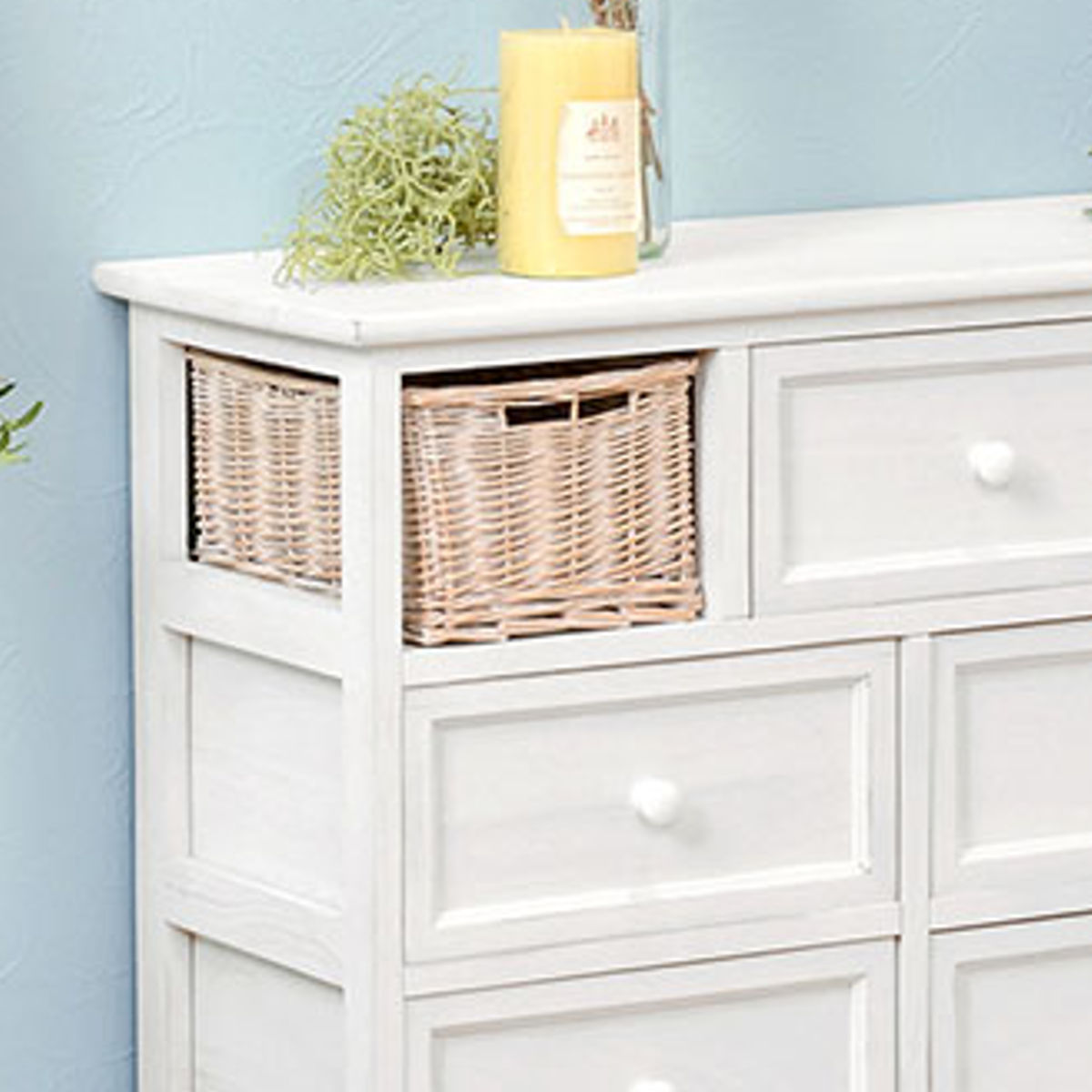 HAGiHARA（萩原） ローチェスト 幅90cm 3段 カゴ付 完成品 天然木 桐製