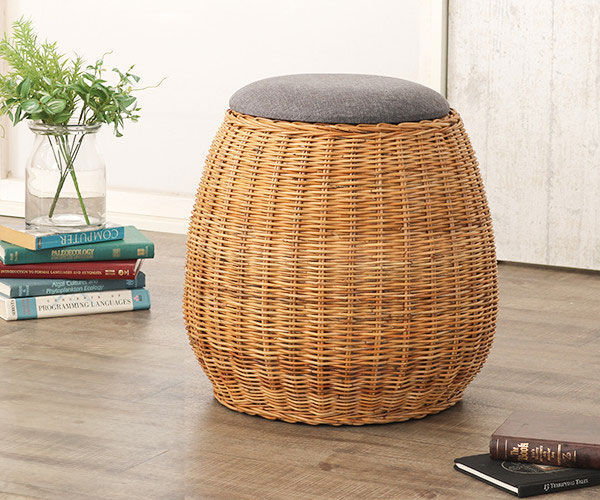 籐 収納スツール クッション座面 アジアン家具 座面高44cm