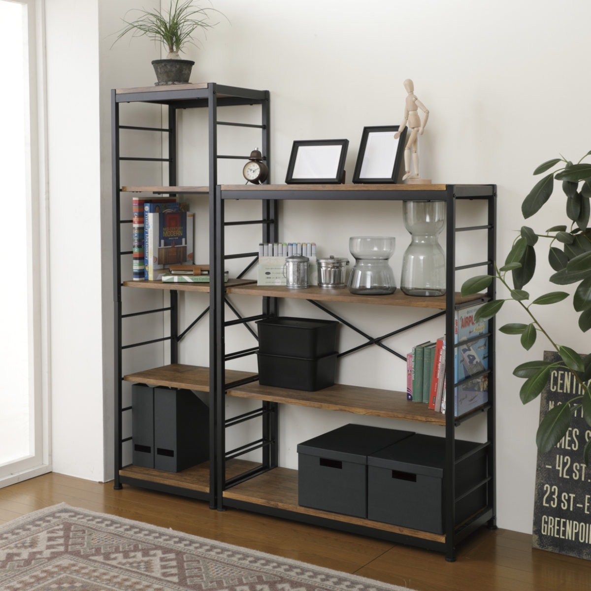 弘益 オープンラック5段 幅44cm ヴィンテージ調 スリムタイプ