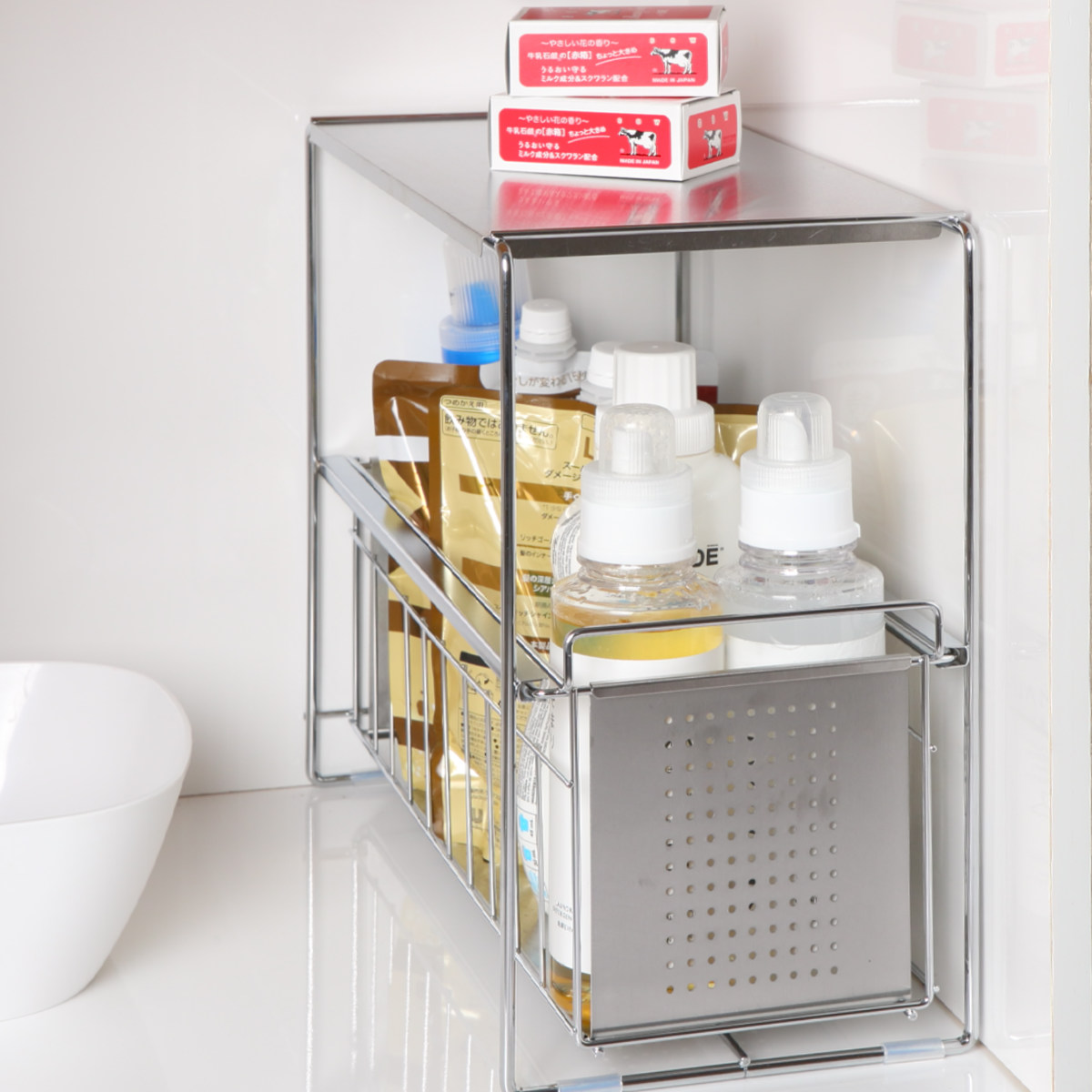 ヨシカワ シンク下収納 シンク下スライド収納 1段 幅20cm （ シンク下