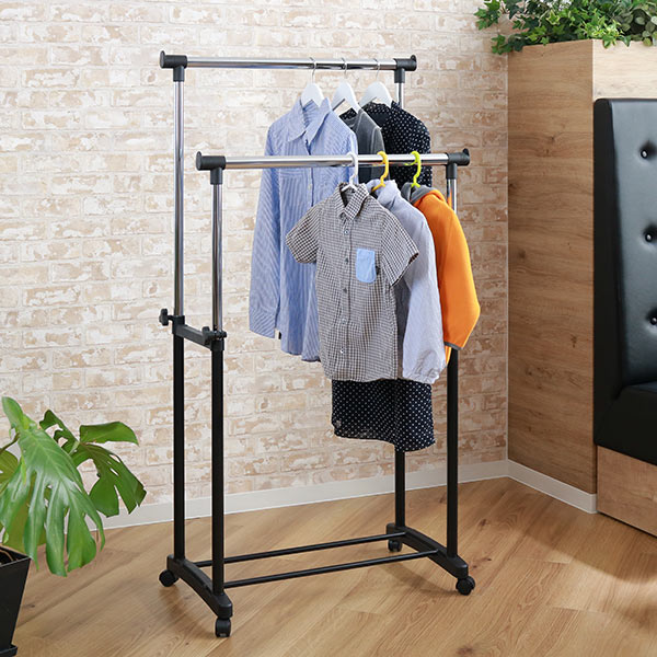 パイプハンガー ダブル 幅75×奥行42.5×高さ90〜145cm 伸縮極太