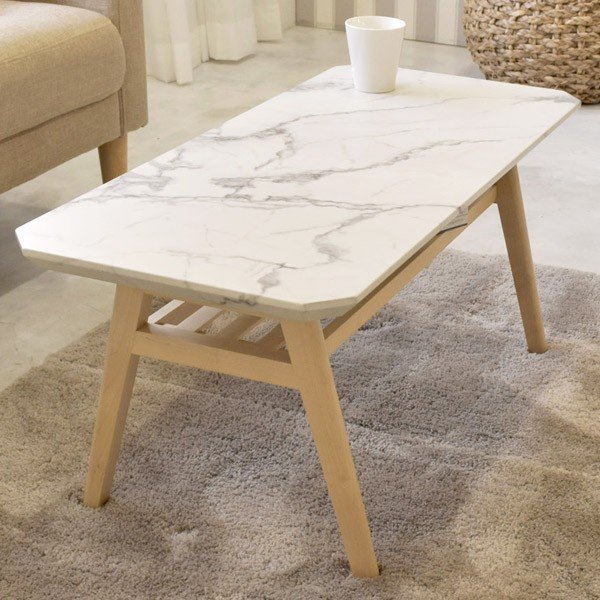 ローテーブル 大理石調天板 天然木フレーム モダンデザイン Collet 幅