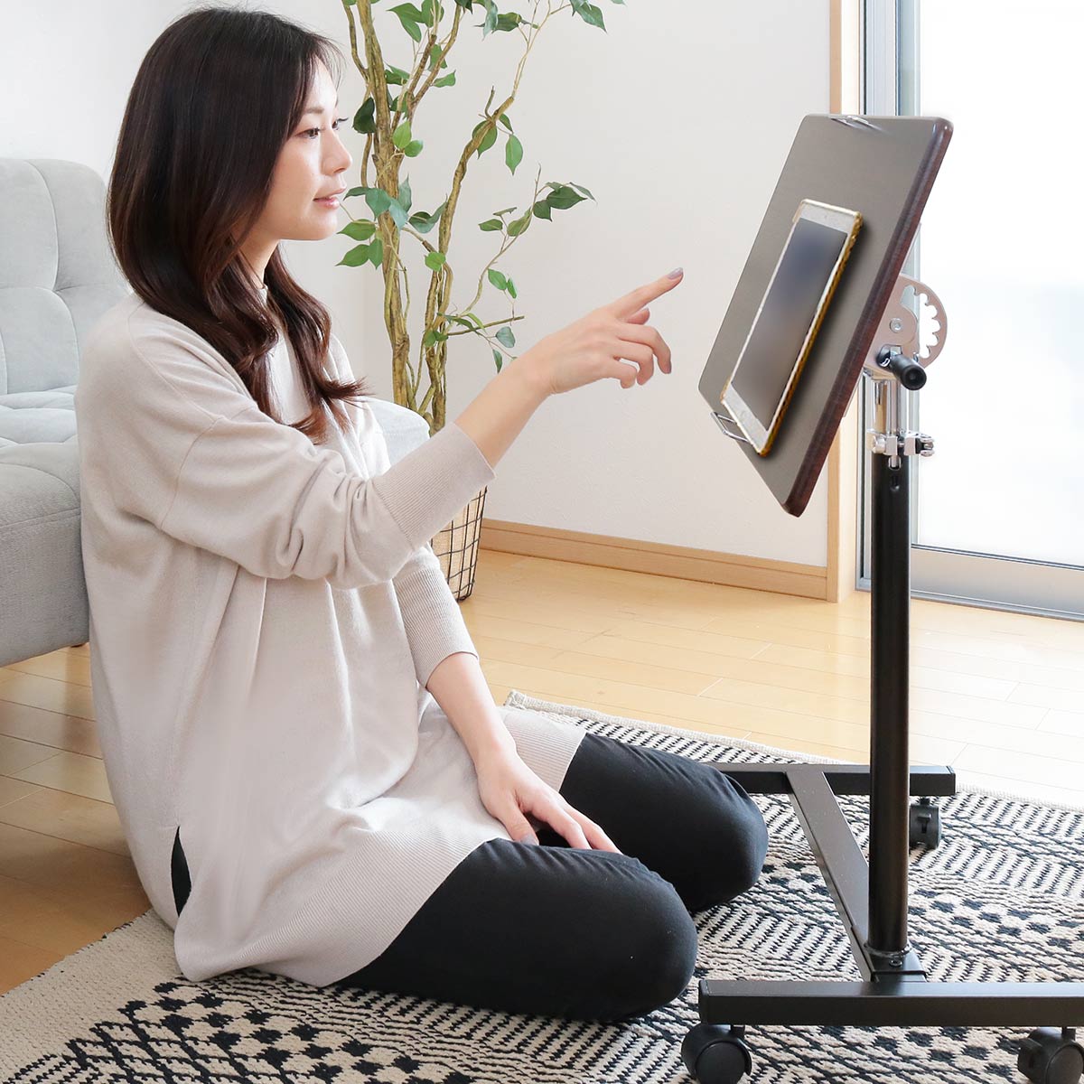 サイドテーブル 高さ64〜98.5cm 角度調整 高さ調整 キャスター付き