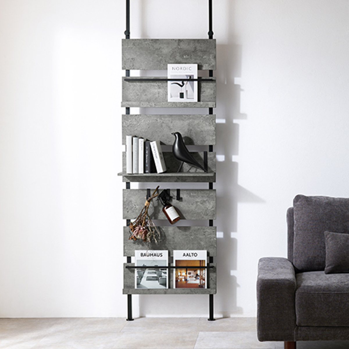 HAGiHARA（萩原） マガジンラック 突っ張り 幅60cm 間仕切り 棚板付き